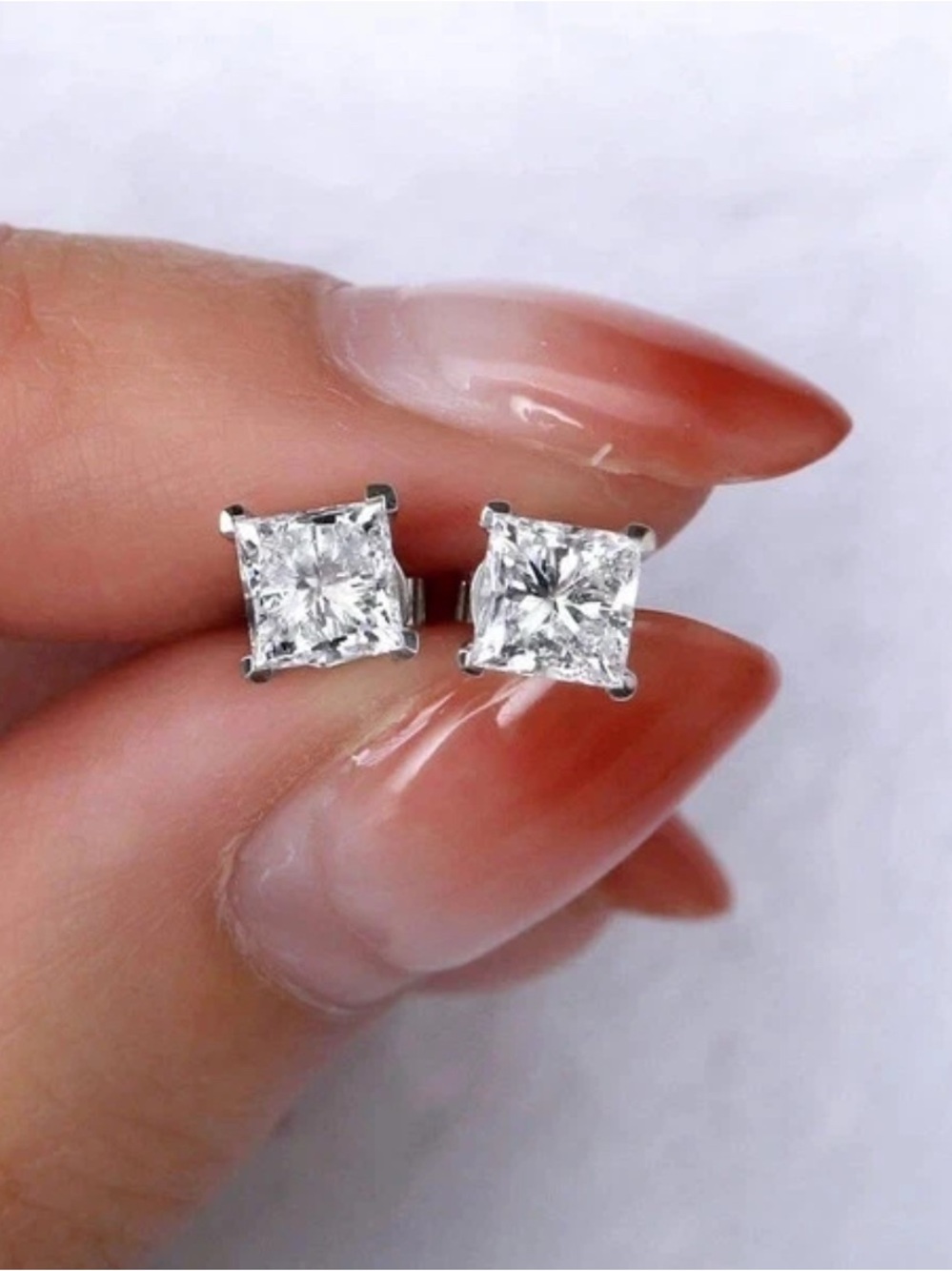 2.00 Ct Princess Cut Lab Created Stud Earrings 14k White Gold 6mm Push Back